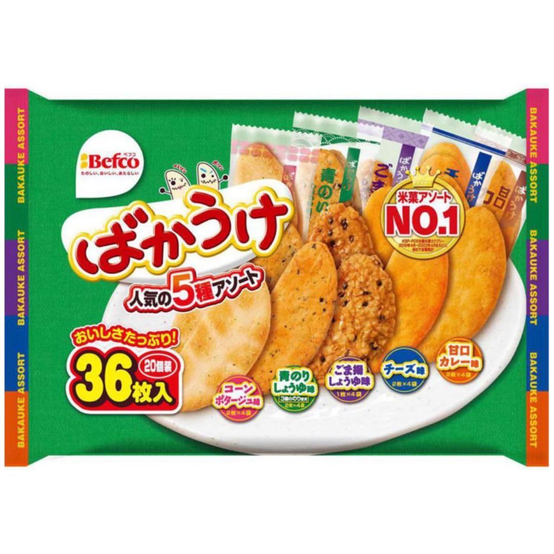 Befco Bakauke Senbei Rice Crackers – 5 Flavors Assortment 3 Packs Befco Bakauke Senbei Rice Crackers – 5 Flavors Assortment 3 Packs