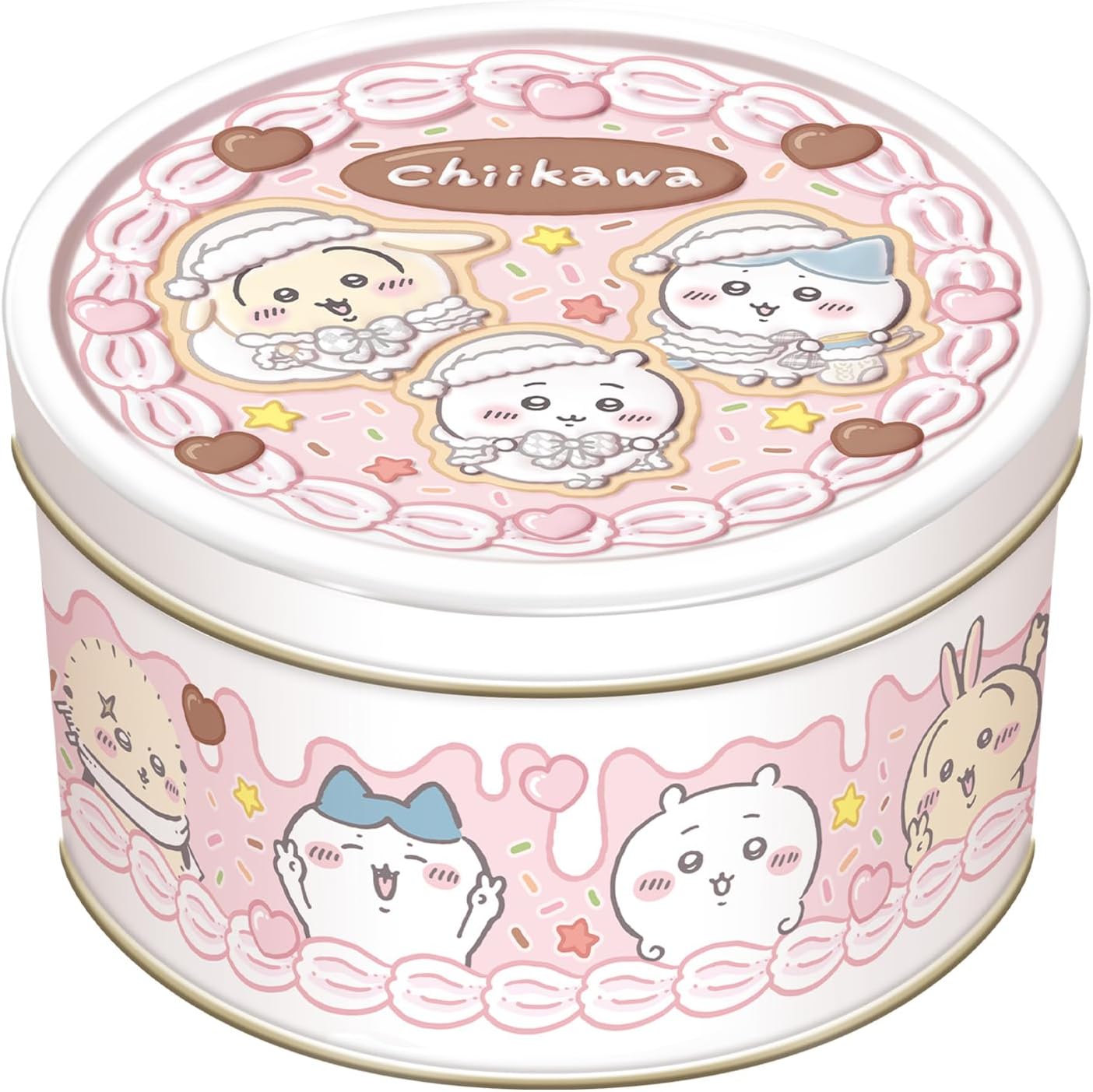Chiikawa Whole Cake Can Cookies front view with collectible tin Chiikawa Whole Cake Can Cookies front view with collectible tin