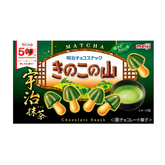 Meiji Kinoko no Yama Uji Matcha chocolate biscuit 64g front view
