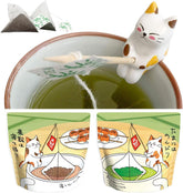 Neko Tea gift set with 20 Japanese tea bags and Mitarashi cat figure