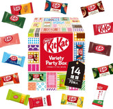 A large red gift box filled with 70 assorted Japanese KitKat flavors including Matcha, Strawberry, and Orange.