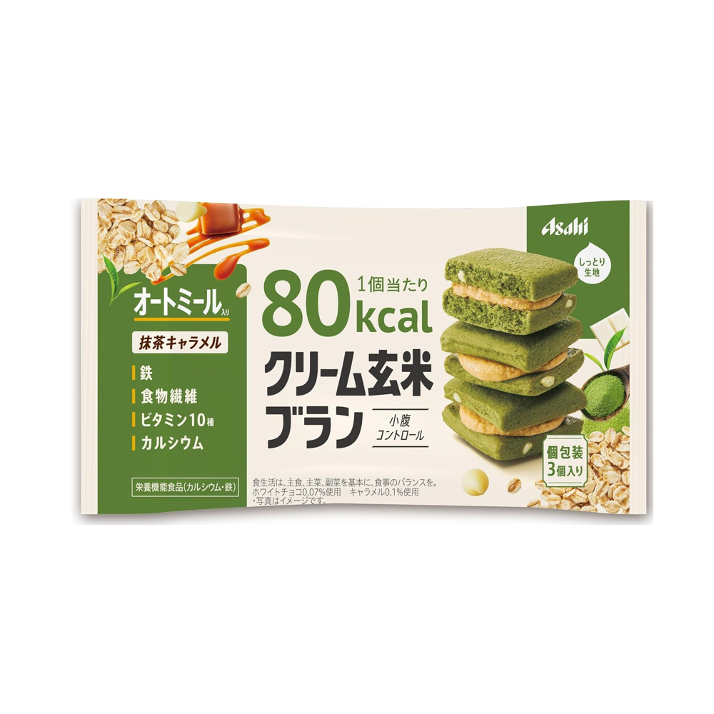 Asahi Cream Genmai Bran 80kcal Matcha Caramel Nutritional Snack 54g 6 Packs