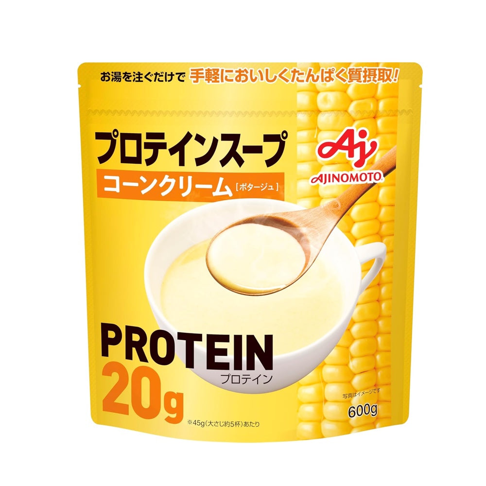 Ajinomoto Protein Soup Corn Cream 600g bag – whey protein hot soup rich in 20g protein per serving.