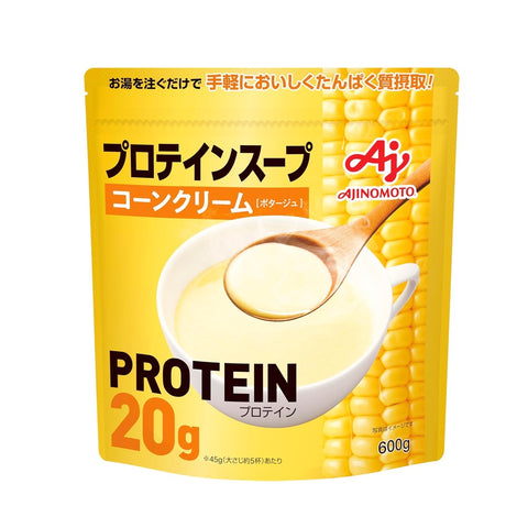 Ajinomoto Protein Soup Corn Cream 600g bag – whey protein hot soup rich in 20g protein per serving.