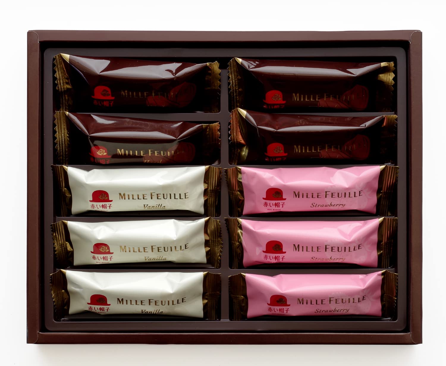 Akai Boushi Mille-Feuille gift set with 10 individually wrapped pastries in box