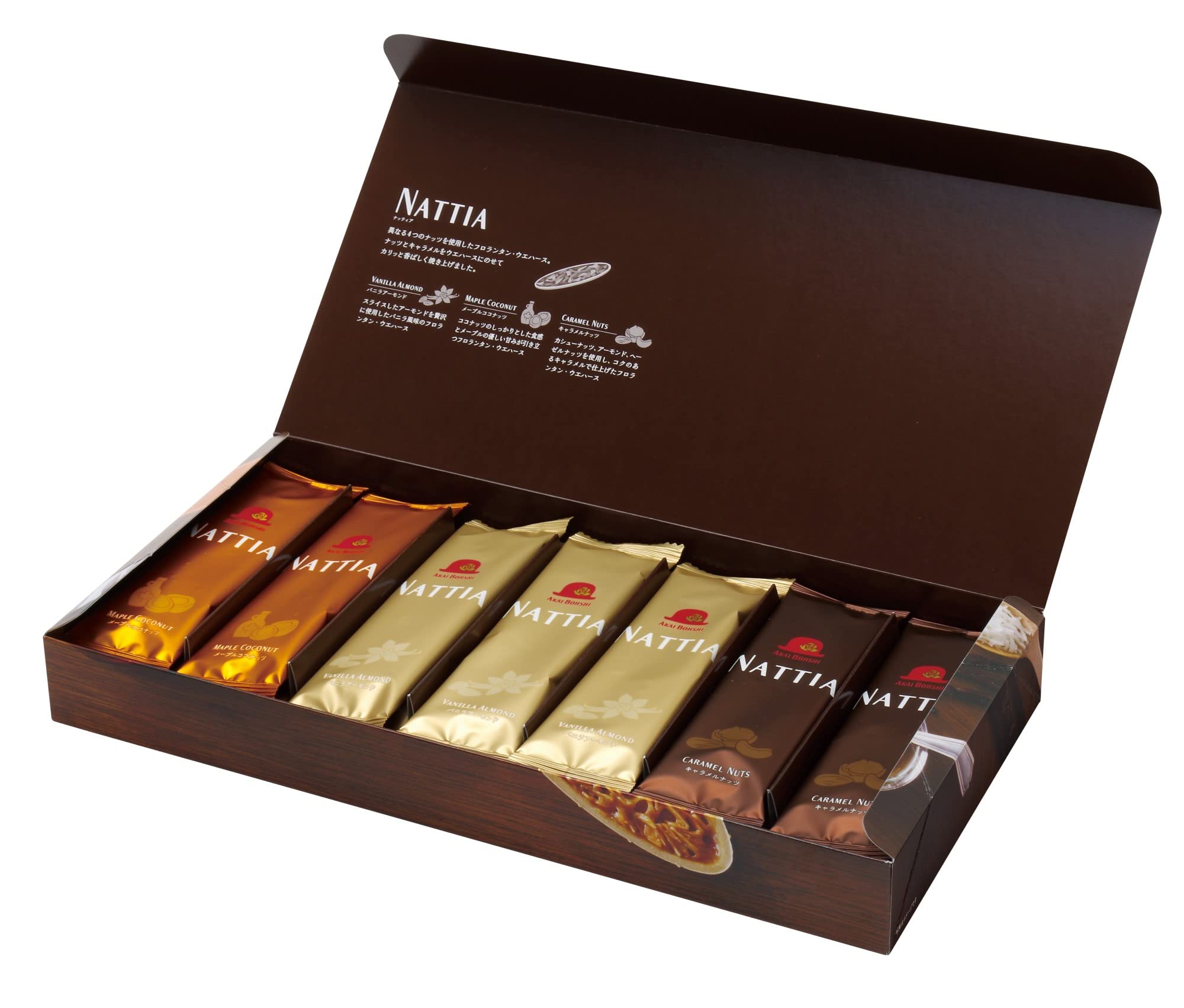 Elegant Akai Boushi Nuttya red hat confectionery gift box made in Japan