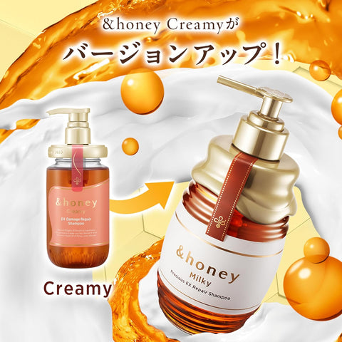 Creamy lather texture of &honey Milky EX Repair Shampoo with honey formula