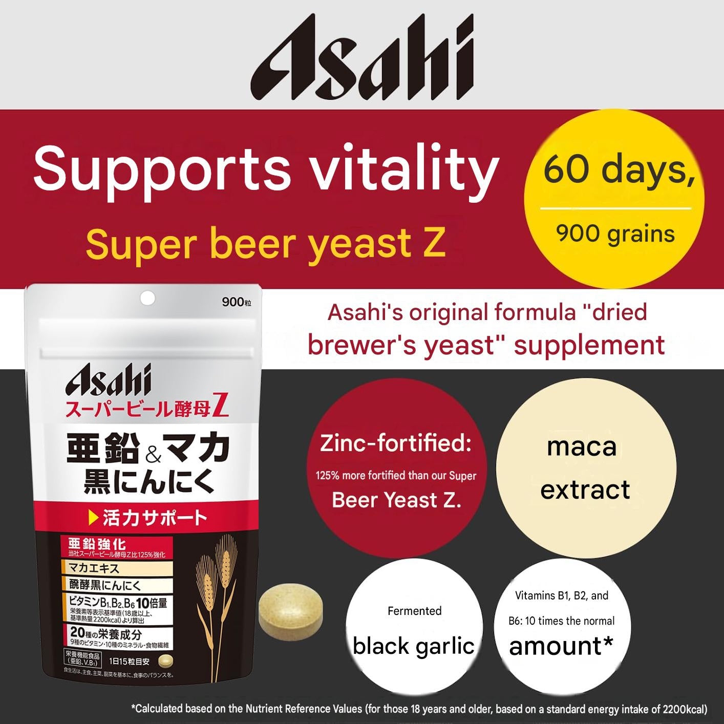 Japanese Asahi Beer Yeast supplement with zinc maca and black garlic
