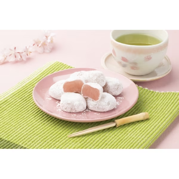 pink sakura mochi Japanese rice cakes with cherry blossom flavor soft chewy texture