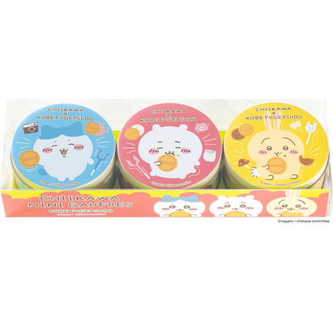 Chiikawa mini gaufre cookie tin set by Kobe Fugetsudo with 3 character tins