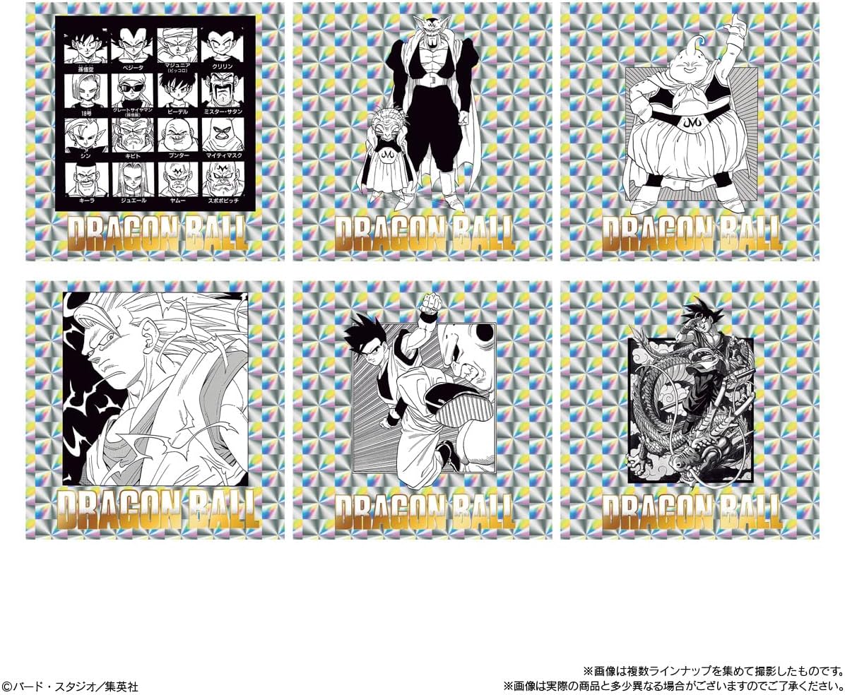 Close-up of Dragon Ball 40th anniversary holographic stickers with gold and silver foil stamping