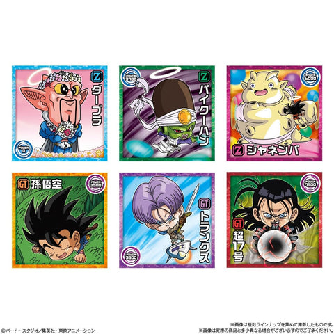 Detailed view of Vegito and Gogeta fusion holographic seal stickers from Dragon Ball Super Wafer Vol.14