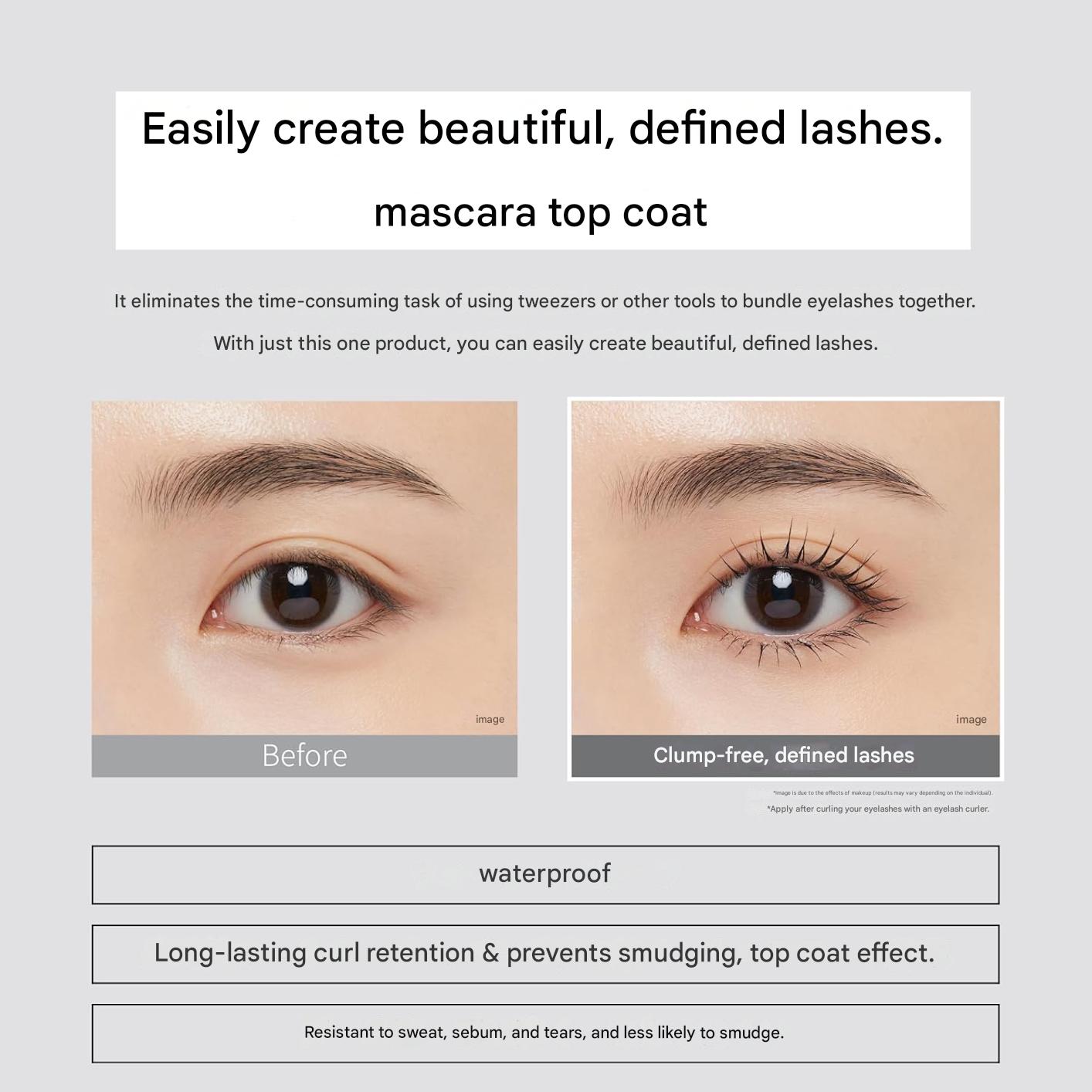 Long-lasting curl hold effect with Ettusais lash top coat for lifted lashes