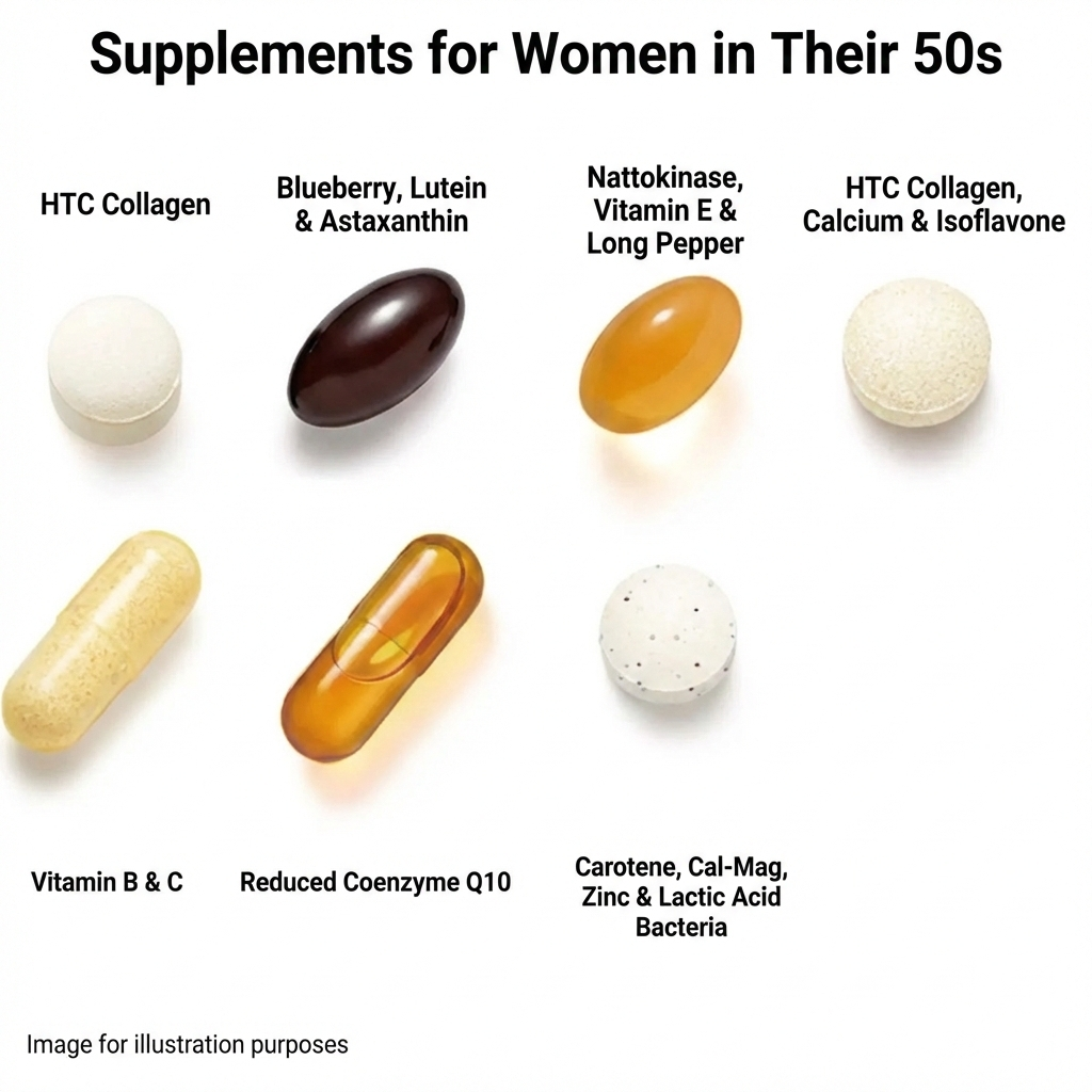 One individual sachet of FANCL 50s women's supplement opened to show the 7 different health tablets inside.