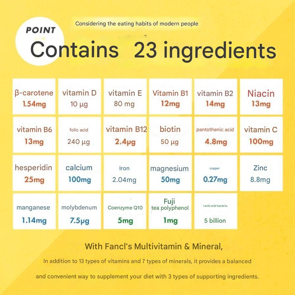 FANCL multivitamin tablets with 23 nutrients including vitamins minerals and probiotics