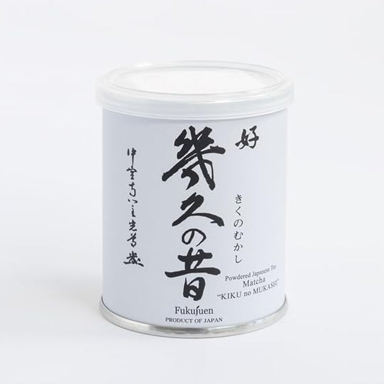 Fukujuen Ikuhisa no Mukashi premium ceremonial matcha 40g tea can from Kyoto Japan