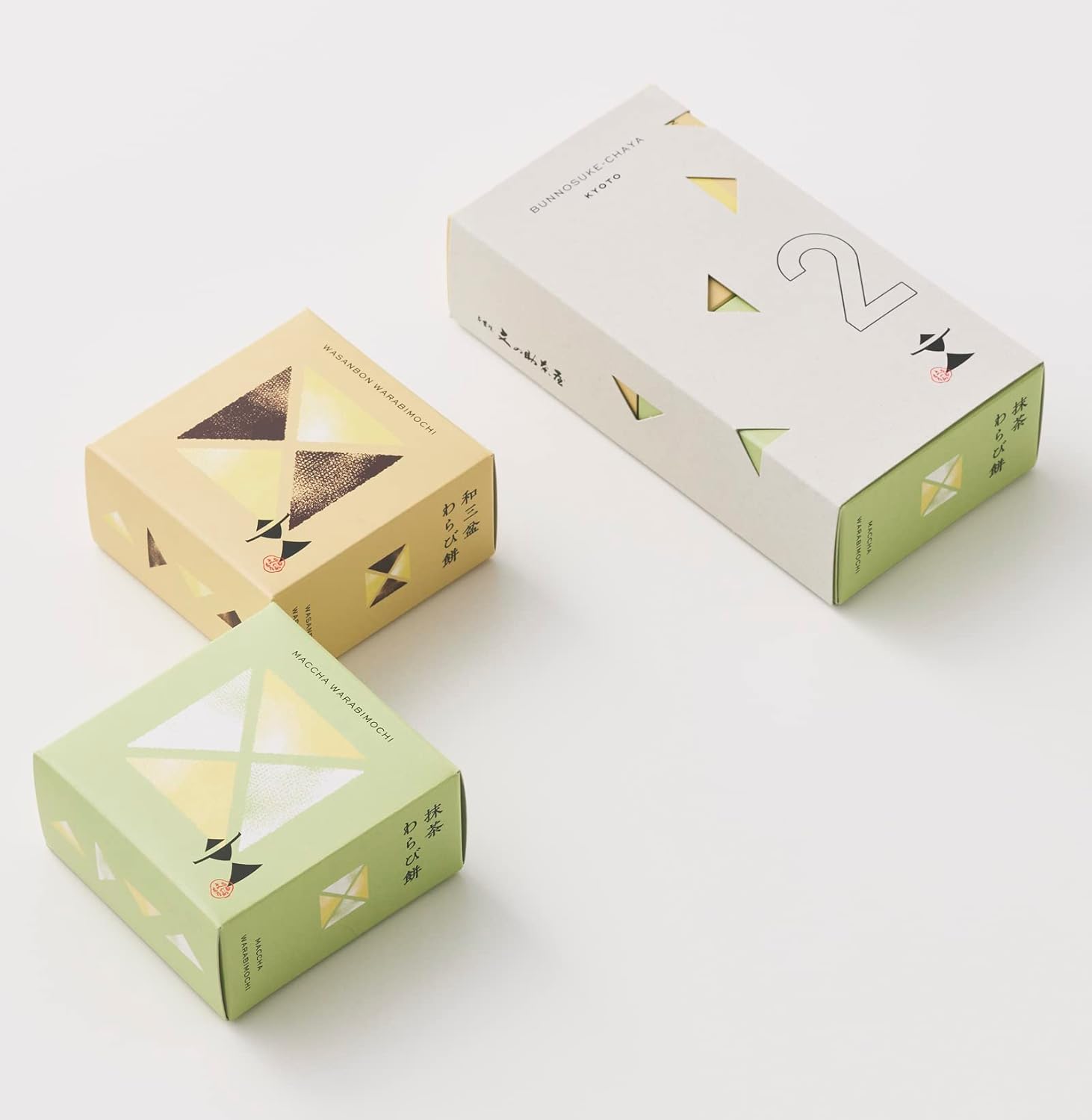 Fuminosuke Chaya warabi mochi assortment with wasanbon and matcha flavors
