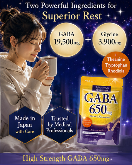 GABA 650mg Japanese wellness supplement with 120 tablets for 30-day supply