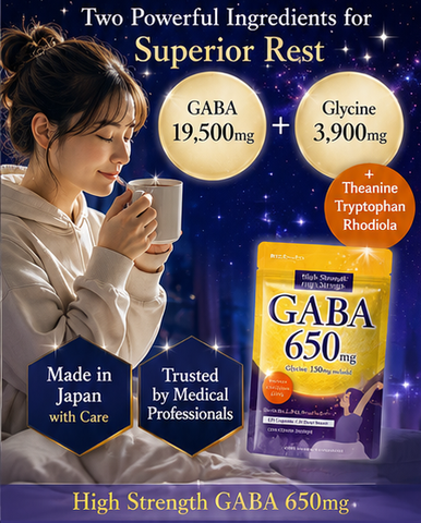 GABA 650mg Japanese wellness supplement with 120 tablets for 30-day supply