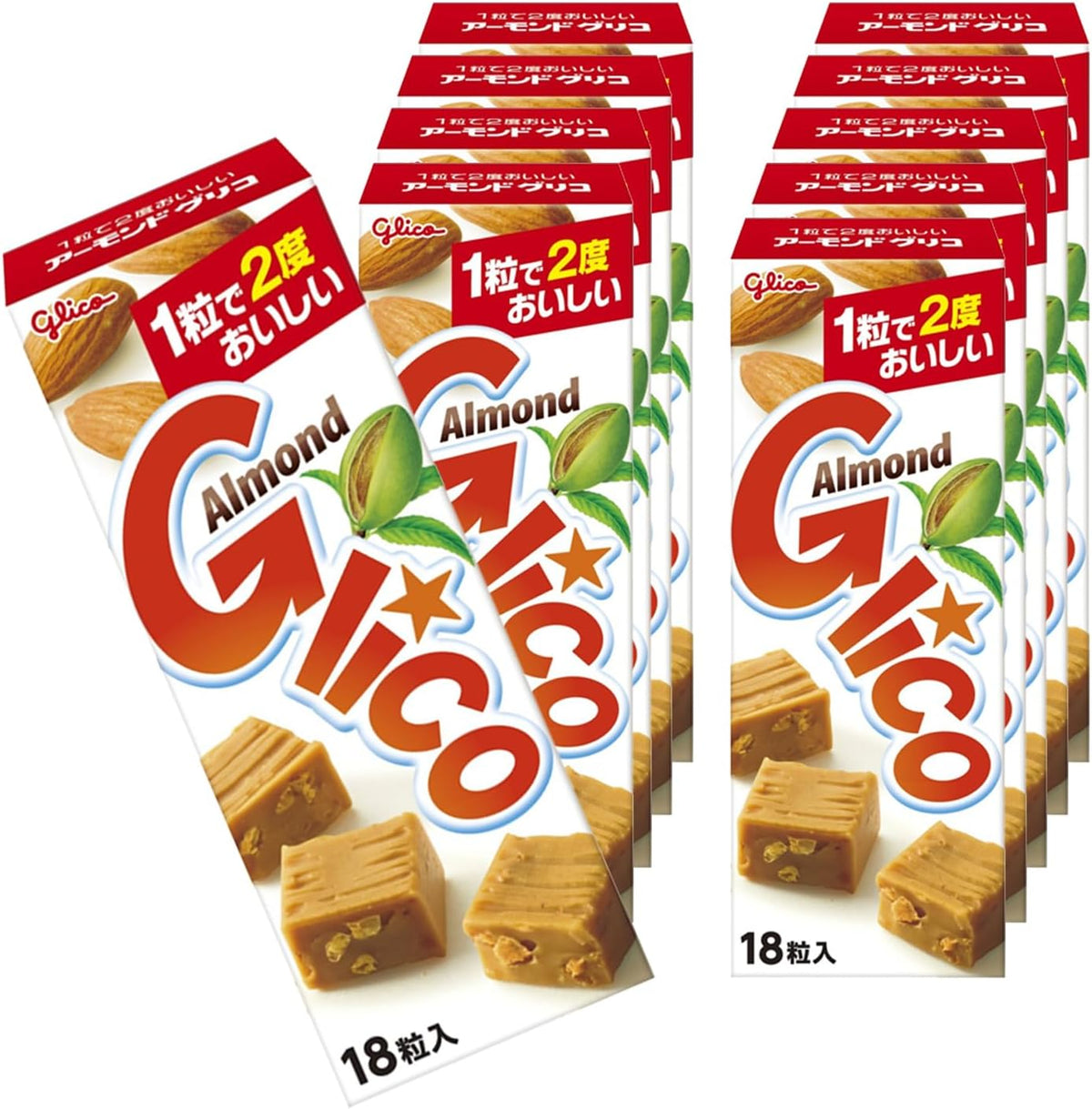 Ezaki Glico Almond Glico Caramel Candy – 18 Pieces × 10 Packs