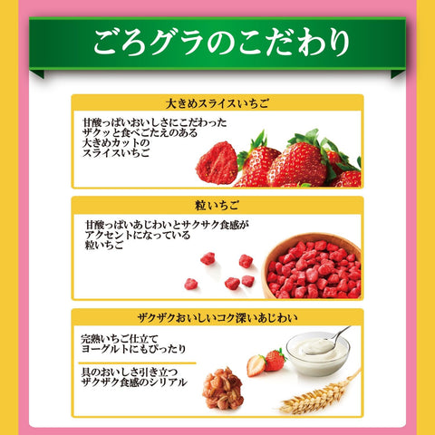 Close up of strawberry crunch clusters and dried strawberry pieces