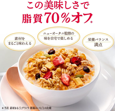 Bowl of Kellogg’s 70 percent less fat granola with milk and fruit