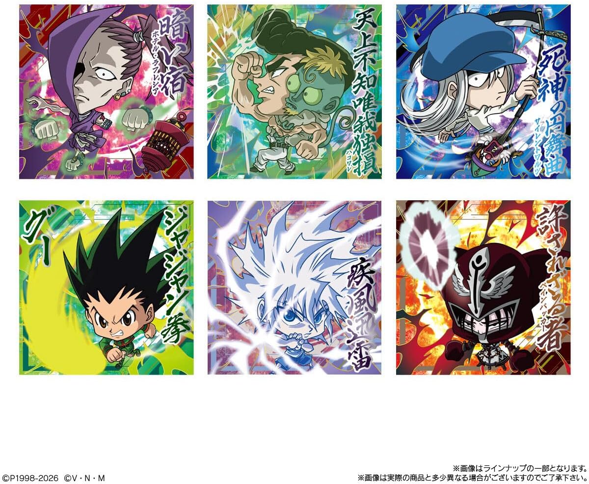 Japanese anime wafer snack with Hunter x Hunter collectible stickers