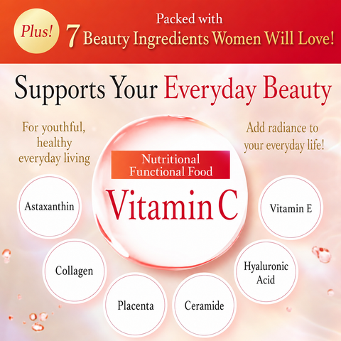 Japanese beauty supplement with astaxanthin collagen placenta ceramide and hyaluronic acid