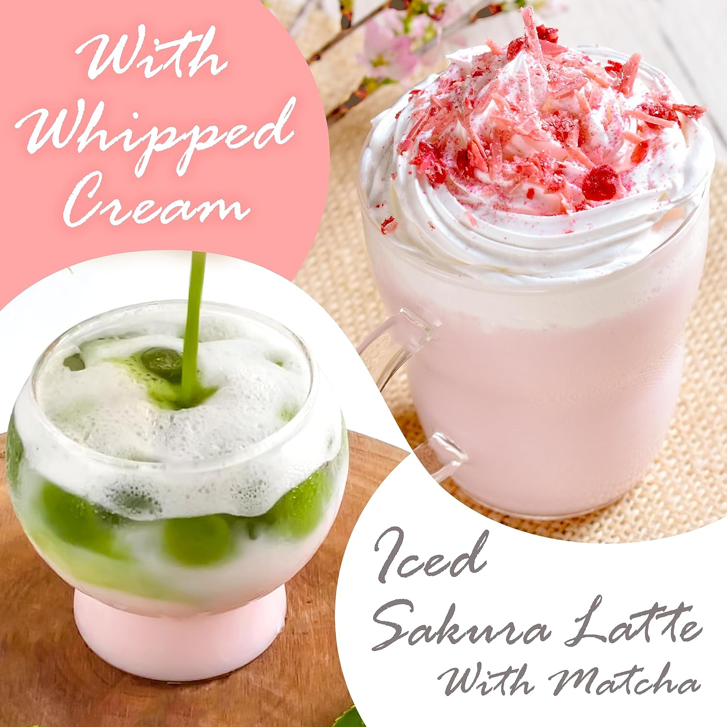 Close-up texture of Japanese sakura latte powder with cherry blossom ingredients