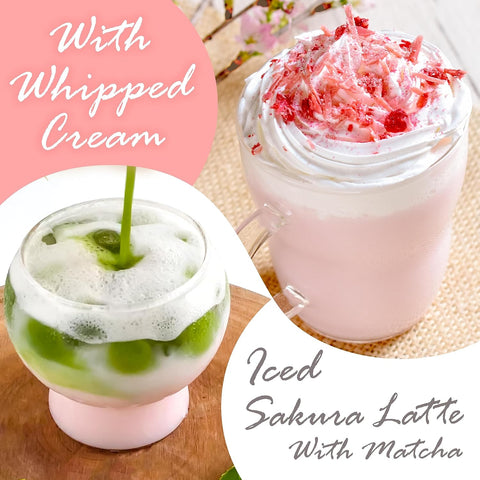 Close-up texture of Japanese sakura latte powder with cherry blossom ingredients