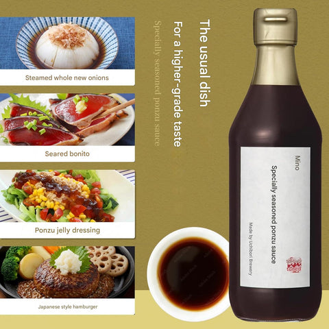 Uchibori Japanese ponzu sauce with yuzu and sudachi citrus in 360ml glass bottle for dipping and seasoning Japanese dishes