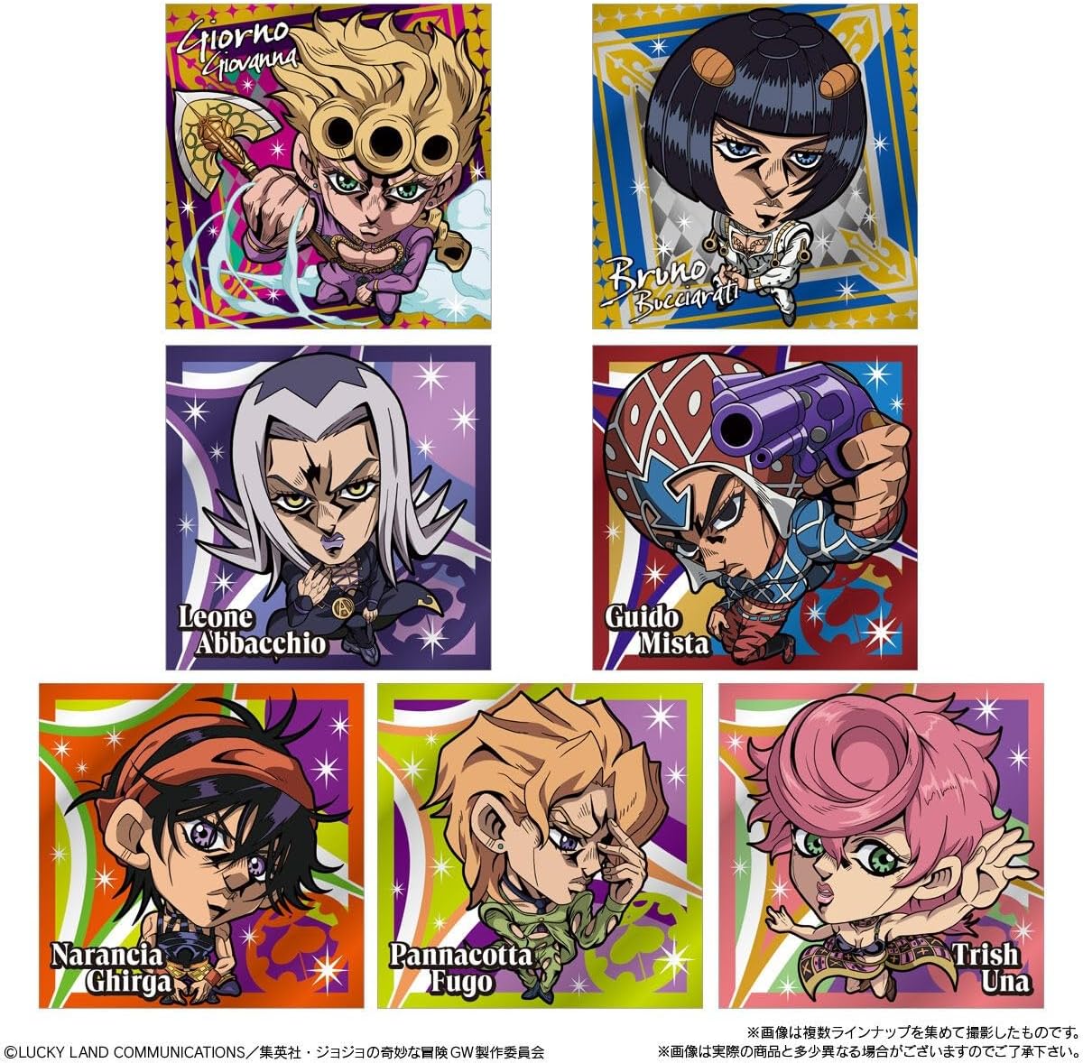 Assorted JoJo Golden Wind collectible stickers from Episodio 02 series