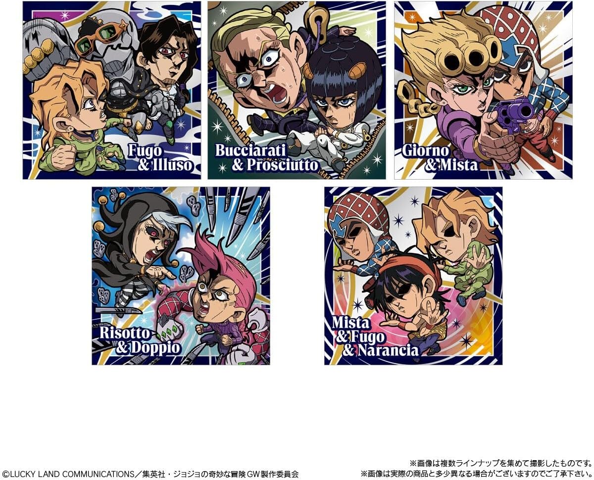 Complete lineup of all 32 collectible JoJo Golden Wind stickers