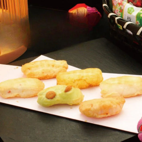 Close-up view of Kanazawa Komachi KMC-20 assorted rice crackers showing texture and flavor variety
