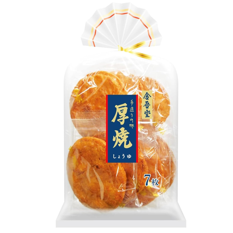 Kingodo thick-baked soy sauce rice crackers 7-piece pack front view