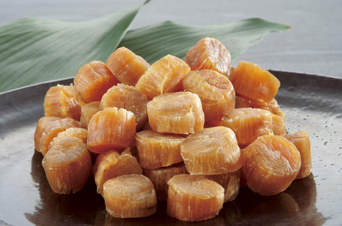 Close-up of high-quality Japanese dried scallop adductor muscles