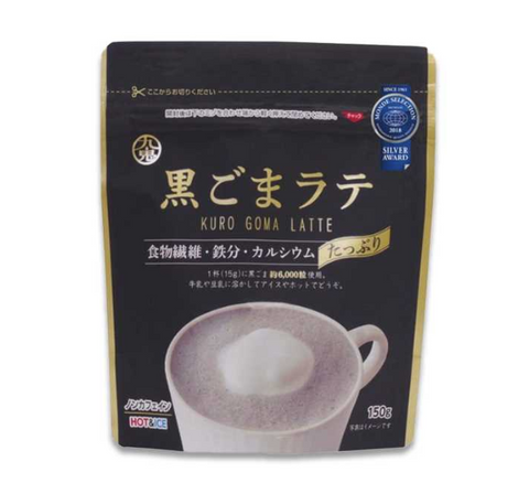 Front view of Kuki Sangyo Black Sesame Latte Powder 150g package