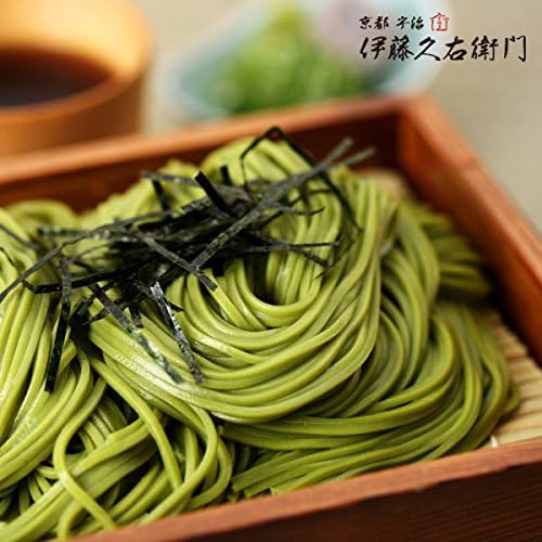 Open view of Kyoto Uji Matcha Soba gift box with noodles and tsuyu packets