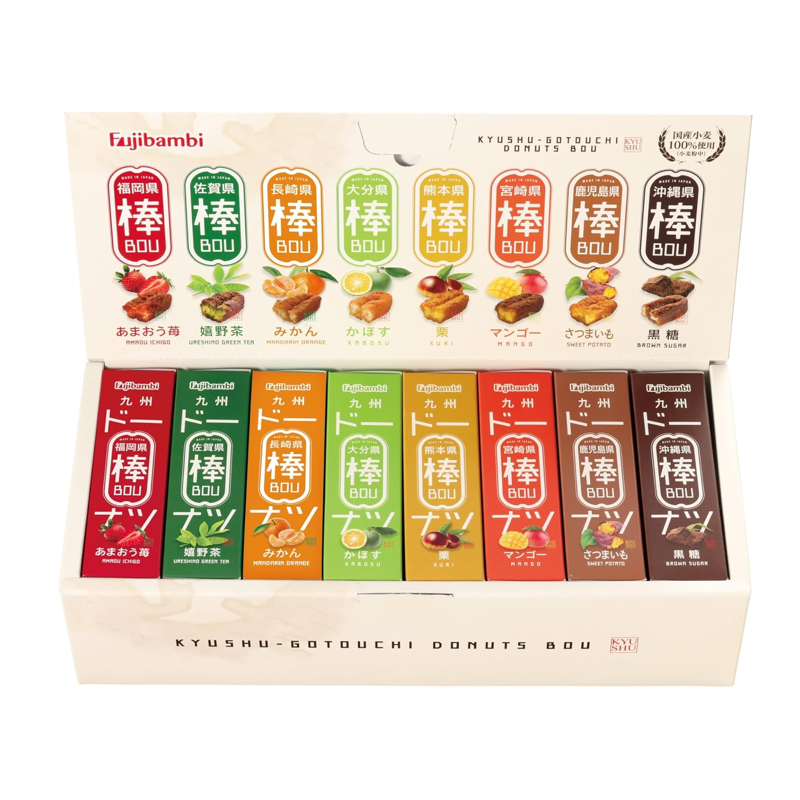 Kyushu regional donut stick assortment gift set with 8 Japanese flavors