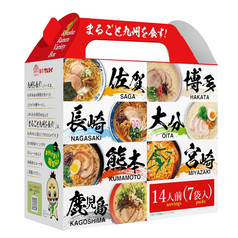 Front packaging of Marutai Kyushu Ramen Assortment Box 14 servings