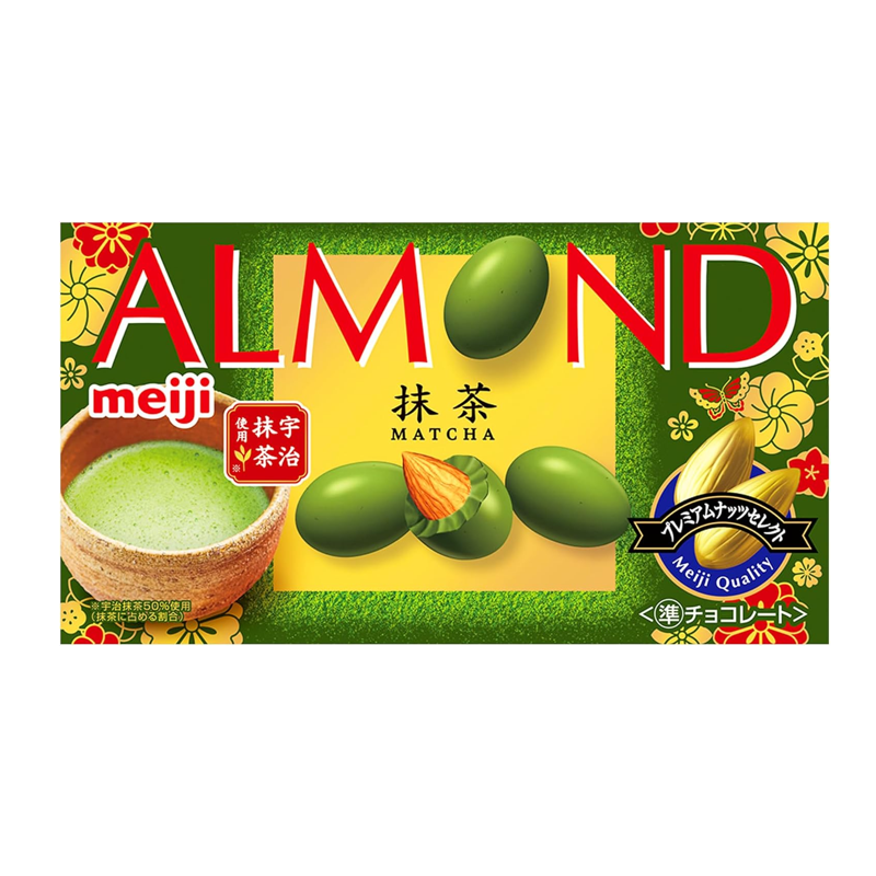 Meiji Almond Chocolate Matcha 67g box – Japanese matcha chocolate almonds