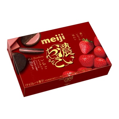 Meiji Rich Strawberry Chocolate Sandwich Cookies packaging front