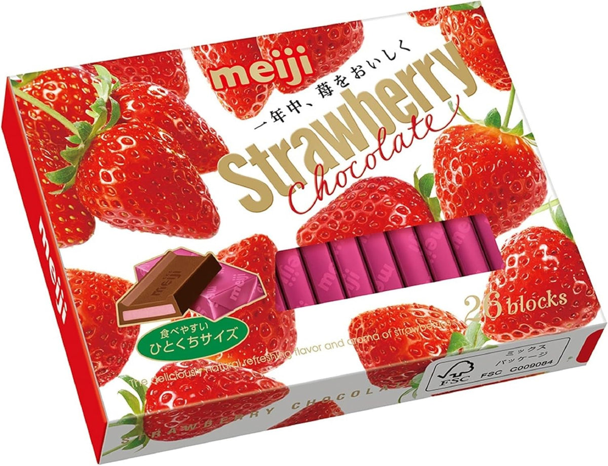 Front view of Meiji Strawberry Chocolate BOX 26 pieces – Japanese chocolate gift