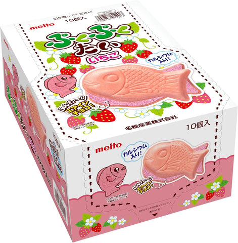Meito Puku Puku Tai strawberry wafer snack 10 pack Japanese taiyaki shaped sweet