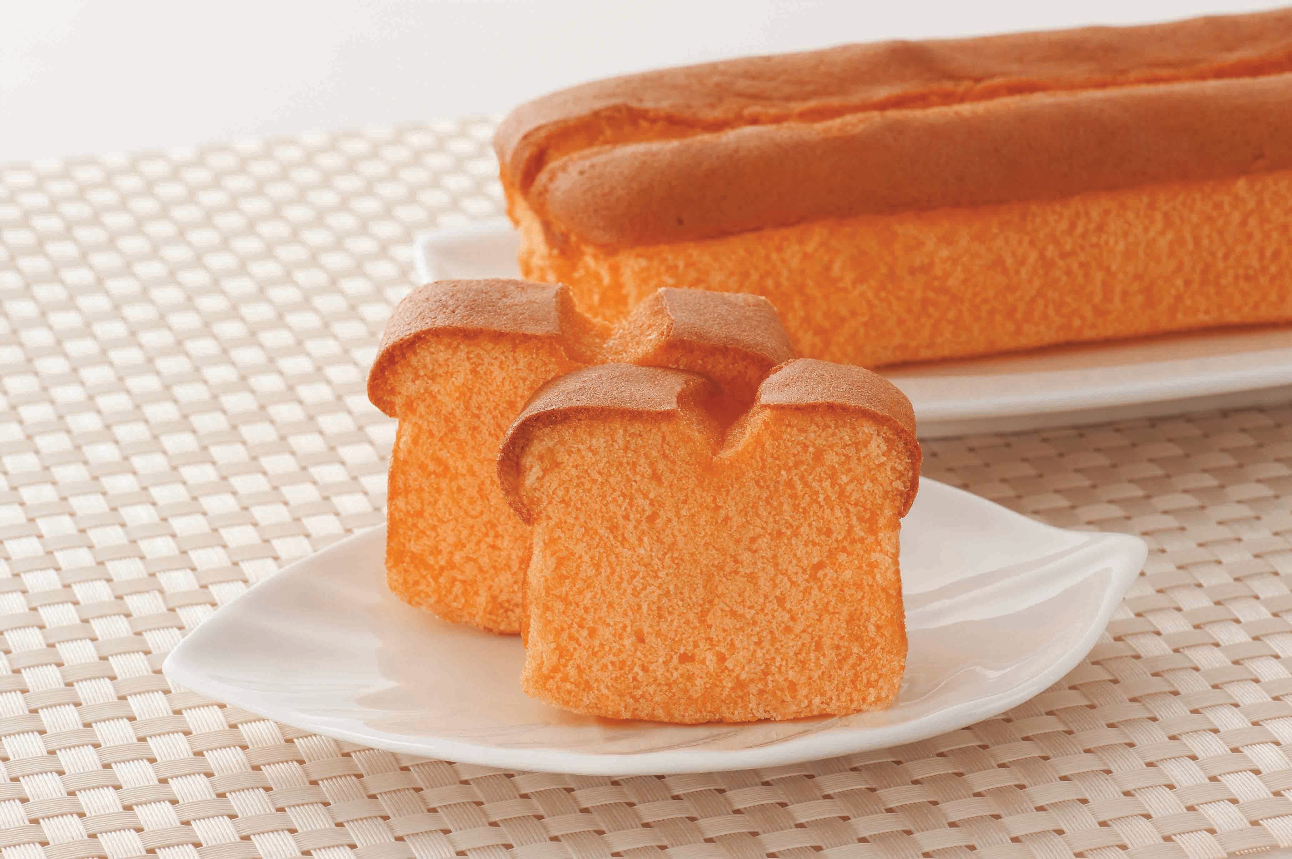 Close-up of moist Japanese melon castella sponge cake texture