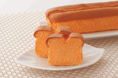 Close-up of moist Japanese melon castella sponge cake texture