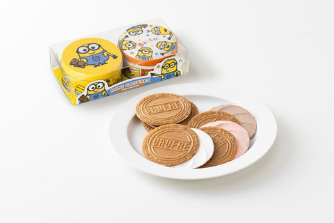 Japanese Minions themed mini gaufres wafer cookies with vanilla strawberry chocolate cream
