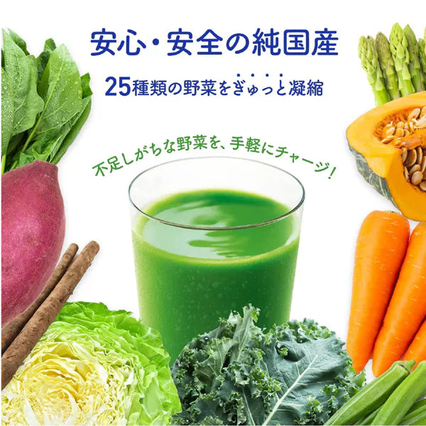 Nihon Yakuken 25 Purely Japanese Vegetables with Probiotics & Enzymes, Powder Stick Sachets for Digestive Health