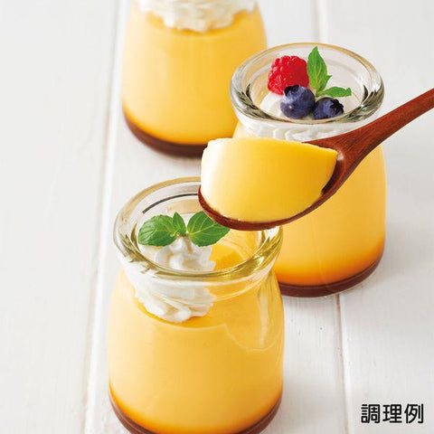 Homemade custard pudding made with Nisshin Welna mix topped with caramel sauce