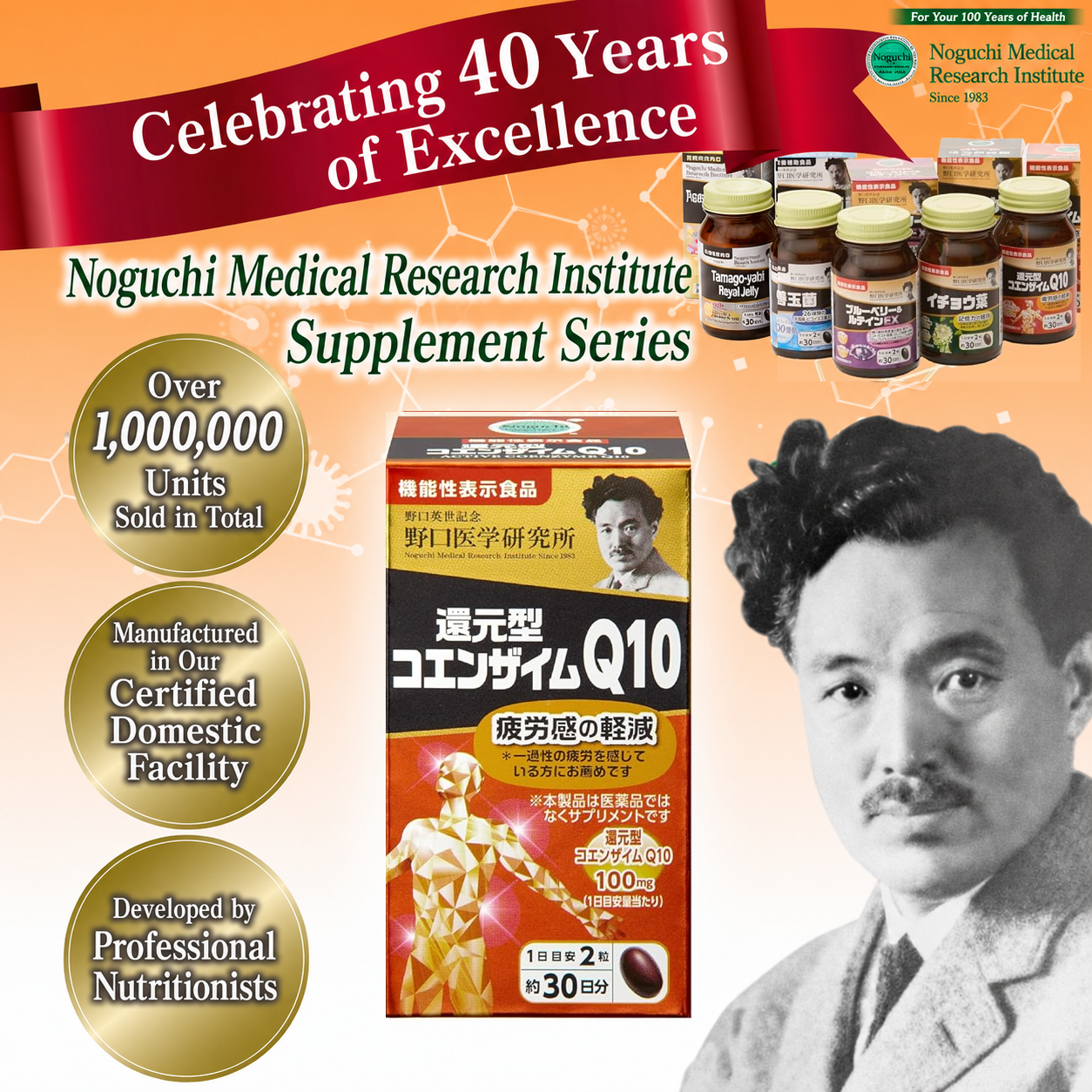 Noguchi Medical Research Institute Reduced Coenzyme Q10 functional food supplement made in Japan